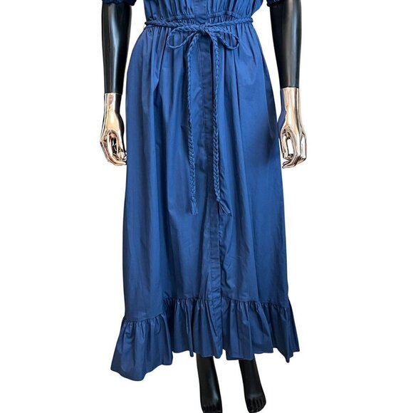 MISA Los Angeles Amarine Blue Ruffle Hem Midi Dress Puff Sleeves NWT MSRP $350 - Picture 8 of 12